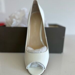 Enzo Angiolini Leather White Open Toe Heels 4 inch heel